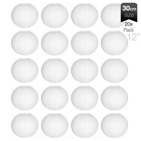 20pc White Paper Lanterns Party Decorations 12" 30cm Wedding Venue Decor Supplies