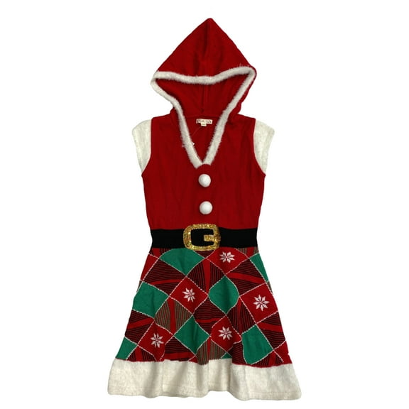 Womens Red & Green Argyle Mrs Santa Hooded Christmas Holiday Dress X-Large