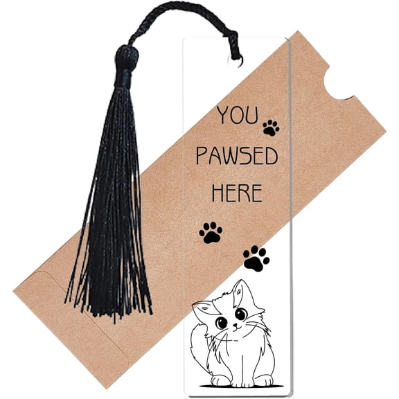 Cat Bookmarks Transparent Bookmark Rectangle Clear Acrylic Book Marker Tag with Tassel Cultural Printed Pawed Gift for Reader Book Lovers Students Birthday 4.6x1.3 Inch-You Pawed Here