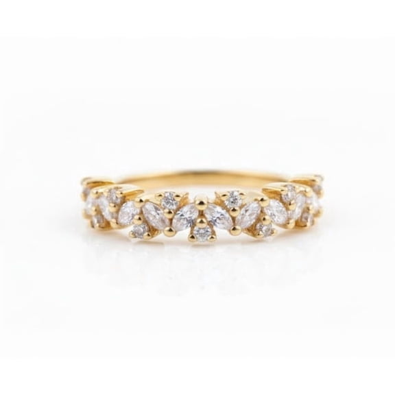 Jewelerix 10K Yellow Gold Vermeil Moissanite Marquise & Round Cut Ring Stackable Eternity Wedding Band for Women, Proposal Ring