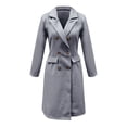 thumbnail image 6 of Women's 2025 Bohemian Style Double Breasted Wool Blend Coat, Mid-Length Trench Coat with Lapel Collar, Slim Fit Overcoat, Elegant Fall Winter Outerwear, Classic Solid Color (Belt Not Include) Grey, 6 of 6