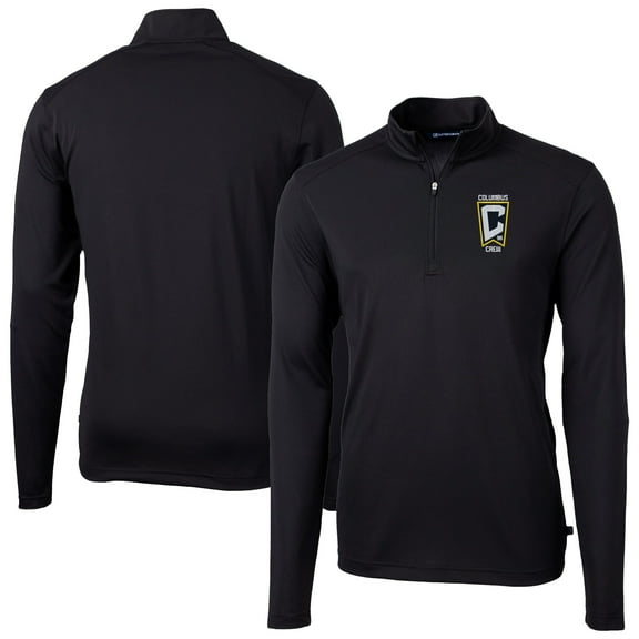 Men's-Cutter & Buck Black Columbus Crew Big & Tall Virtue Eco Pique Recycled Quarter-Zip Pullover Top