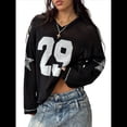 thumbnail image 2 of Suéter Tipo Jersey con Cuello en V y Blusas de Crochet Extragrandes para Mujer, Estilo Y2K Negro M, 2 of 10