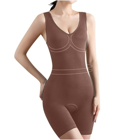 

Lovskoo Firm Tummy Compression Bodysuit Shaper with Butt Lifter Women s Abdomen Closing Open Hip Lifting Sling Underwear One-Piece Body Shaping Clothes Coffee