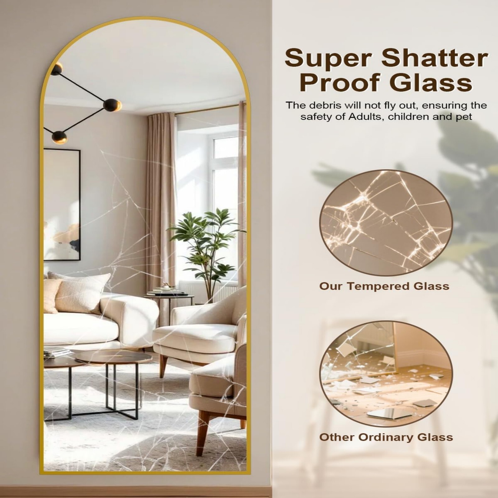 Mirrasia 64"x21.2" Arched Full Length Mirror, Full Body Mirror with stand, Gold