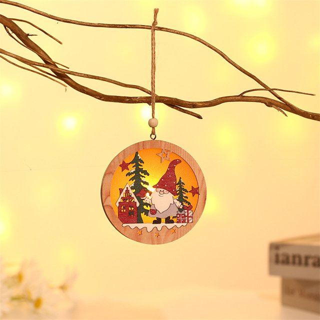 Colgante luminoso de madera para ancianos del bosque de Navidad, adornos para árboles de Navidad, colgante pequeño redondo de estrella de cinco puntas Wmkox8yii fhajkh5858