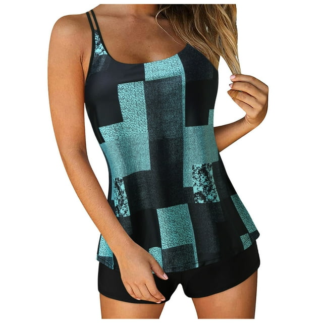 2025 Tankini Swimsuits for Women Two Piece athletic Swimsuits for Women 2025 Summer Two Piece Beach Rompers for Teen S Bathing Suits Print Sling Swim Tank Top with Shorts Beach