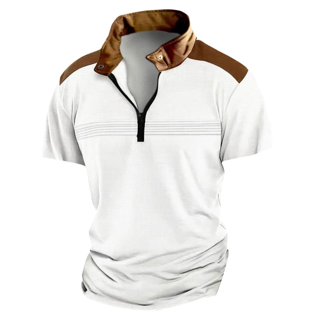 Blusa de Manga Corta Hombres Versátil Moda Color Sólido Botón Cuello de Vuelta, Camisa Casual Ligera para Diario