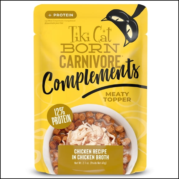Tiki Cat Born Carnivore Complements Wet Cat Food Topper, Chicken, 2.1 oz. Pouch