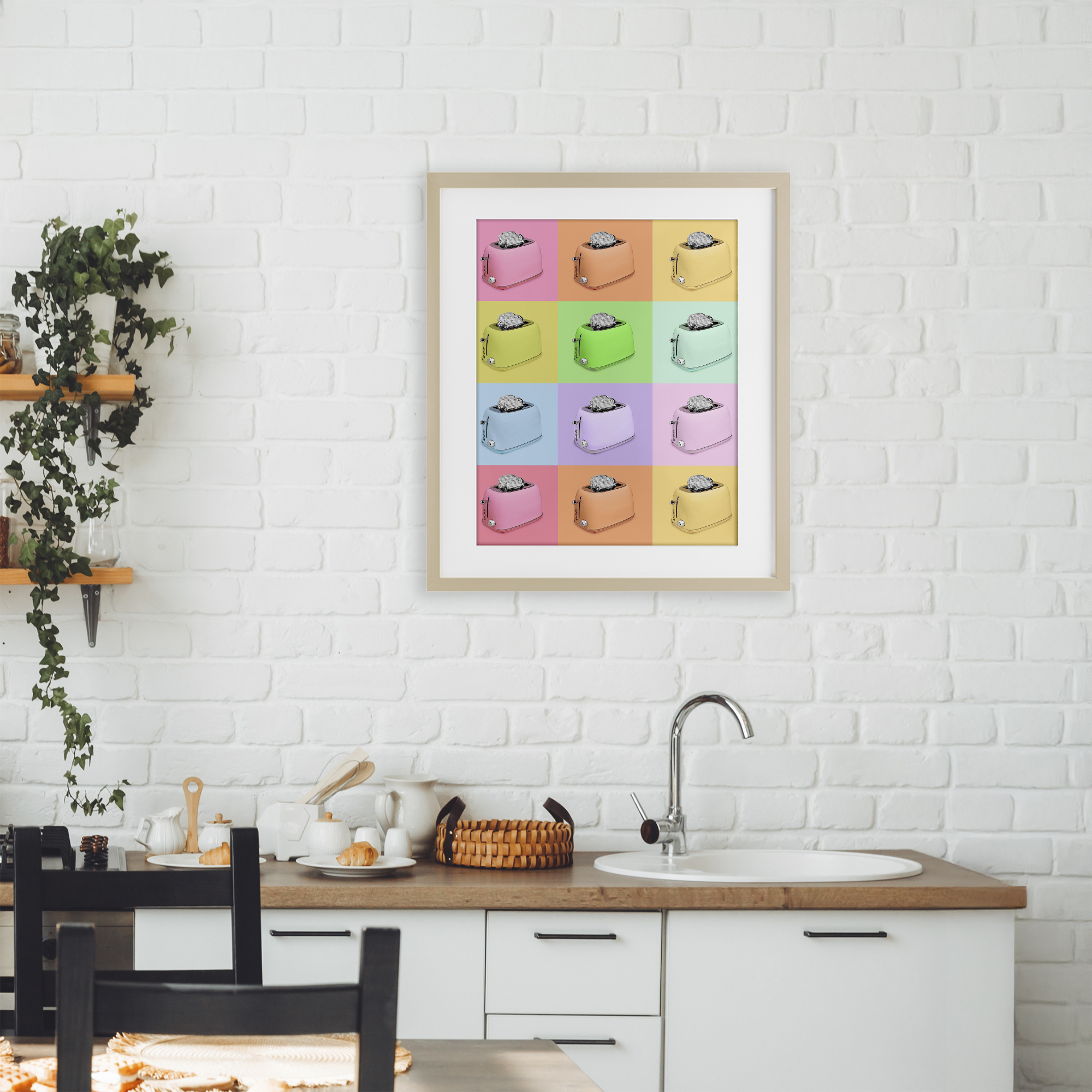 Stupell Industries Disco Toaster Oven Collage Birch Framed Print Under Glass, design by LISH Creative