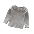 thumbnail image 2 of Baby Girl Kids Cotton Peter Pan Collar Long Sleeve Solid Color Top Cute T-shirt White 130cm, 2 of 8
