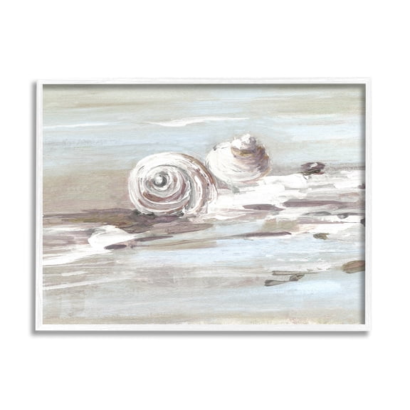 Stupell Industries Still Beach Seashells Brushed Bubbly Shallow Water Waves,20 x 16, Design by Sally Swatland