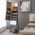 thumbnail image 2 of Costway Jewelry Cabinet Armoire Full-Length Mirror with 3-Color LED Lights tip-out Drawer Brown, 2 of 10