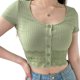 thumbnail image 2 of TRKIYQC Blusas de corte bajo con encaje empalmado floral de manga corta de punto acanalado con parte superior corta sexy de verano para mujer TRKIYQC moderno, 2 of 8