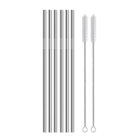 6-Pack Stainless Steel Straws – 25cm Reusable Metal Drinking Straws with 2 Cleaning Brushes, Rust-Proof Straws for 30/40oz Tumblers