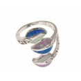 thumbnail image 3 of Blue white pink tricolor inlay synthetic opal ring Hawaiian leaf solid 925 sterling silver size 9, 3 of 5