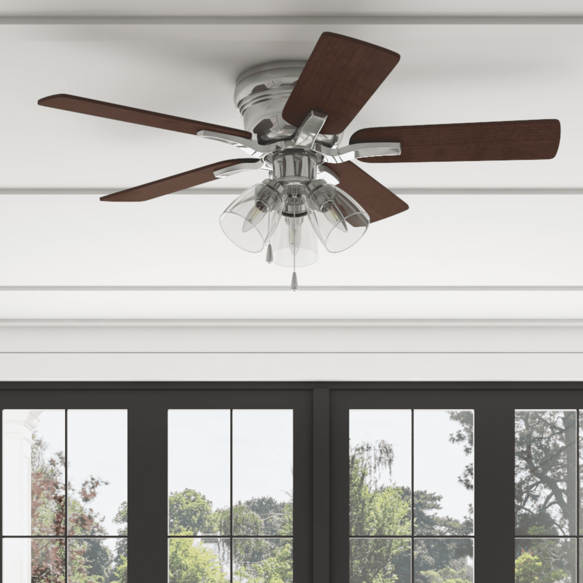 Better Homes & Gardens 42 in Traditional Satin Nickel Indoor Ceiling Fan with Lights, Pull Chain Control & Reverse Airflow