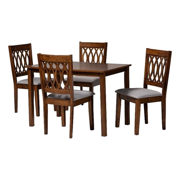 Baxton Studio Florencia Grey Fabric and Walnut Brown Wood 5-Piece Dining Set