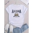thumbnail image 2 of Camiseta elegante con estampado geométrico para mujer: cuello redondo informal, manga corta, algodón elástico, lavable a máquina. Perfecta para verano y ropa informal. Top deportivo informal., 2 of 6