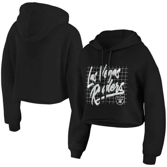 Women's WEAR by Erin Andrews Black Las Vegas Raiders Domestic Cropped Pullover Hoodie