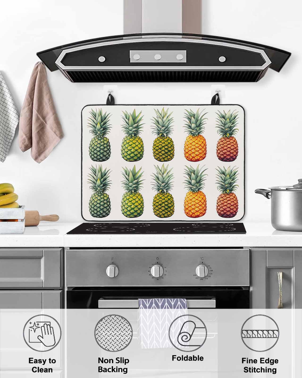 nqOlkjepod Large Induction Cooktop Protector Mat 24"x21", Gradient Pineapple Stove Top Covers for Electric Stove, Watercolor Modern Fruit Decorative Stove Burner Cover Mats, Glass Top Stove Cover
