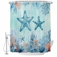 thumbnail image 2 of Summer Starfish Shower Curtains for Bathroom, Teal Orange Ocean Corals Coastal Marine Life Washable Fabric Shower Curtain with Hooks Waterproof Bathroom Decor Sets, 48 x 72 Inches, 2 of 9