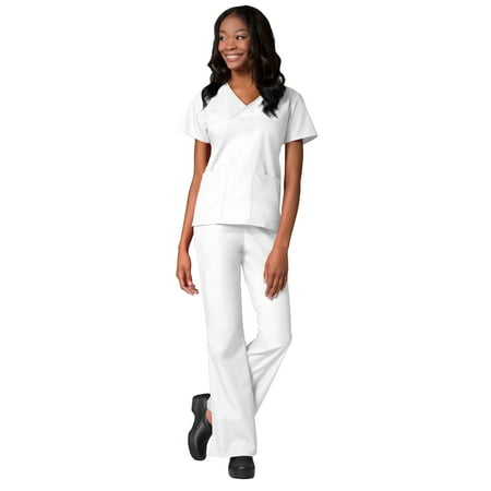 

Maevn Core Women s Y-Neck Mock Wrap Top & Flare Leg Pant Scrub Set