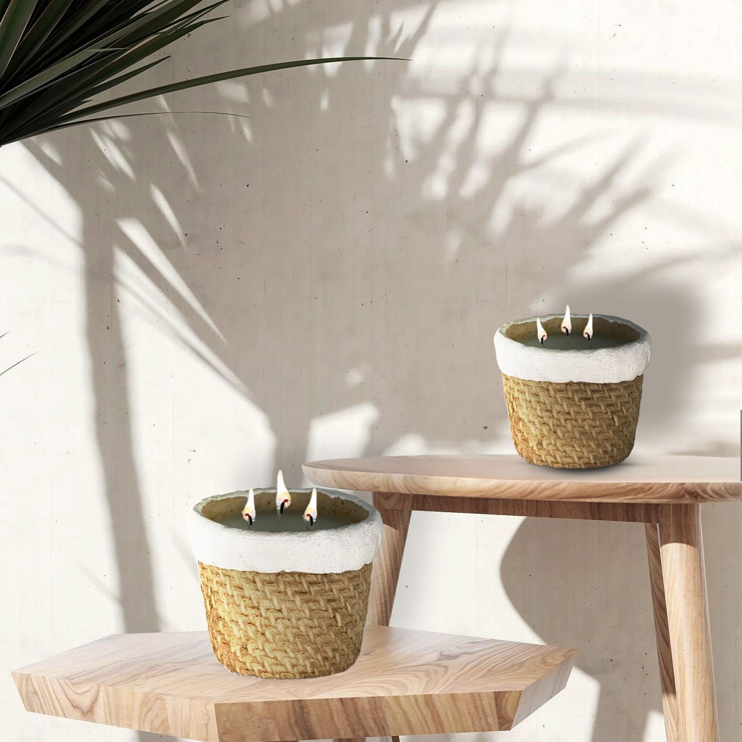 Aria Home Modern Ceramic Candle Jars Basket Style 16 oz Set of 2 Unscented, Light Brown