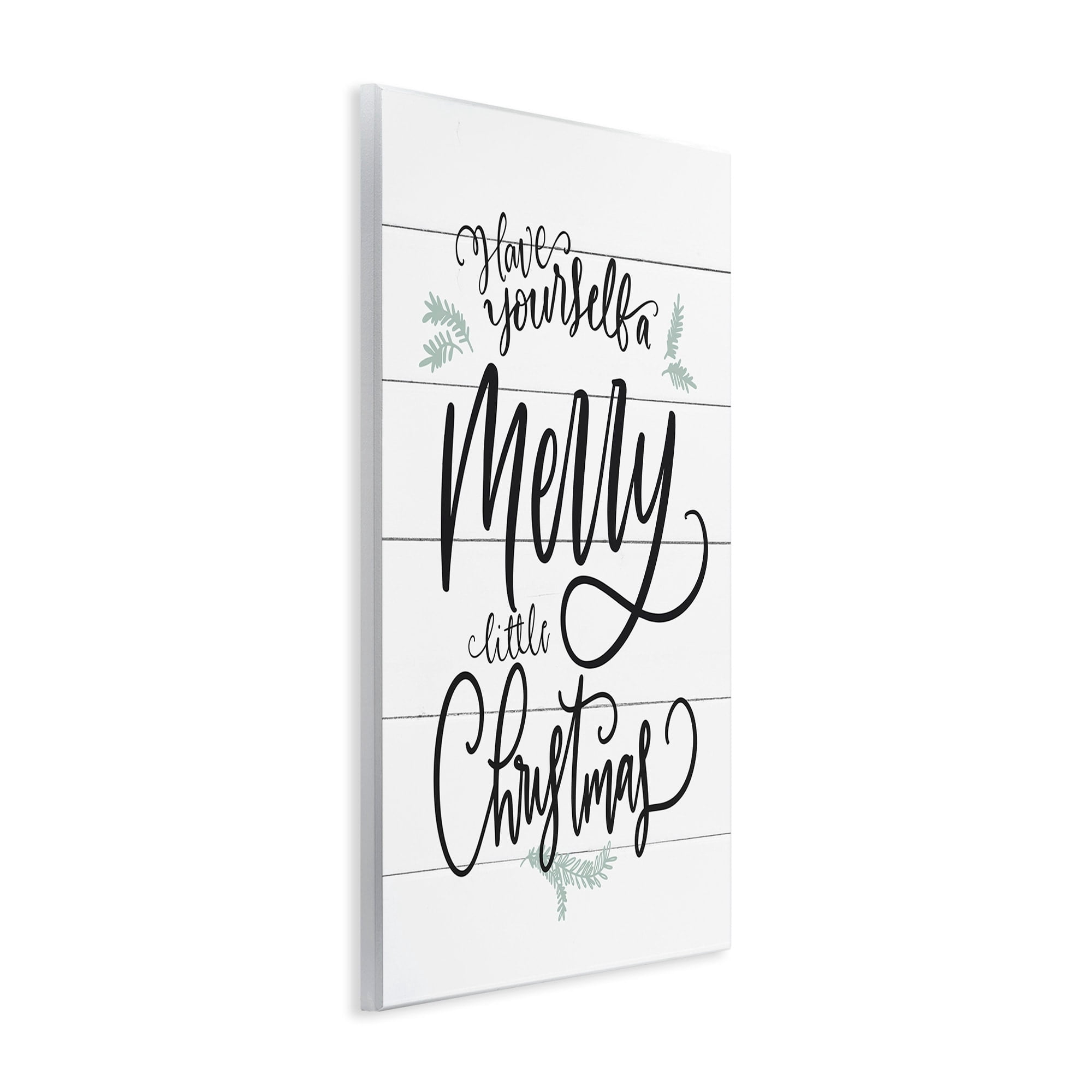 The Stupell Home Decor Collection Holiday Planked Look A Merry Little Christmas Black White and Blue Typography Wall Plaque Art, 10 x 0.5 x 15