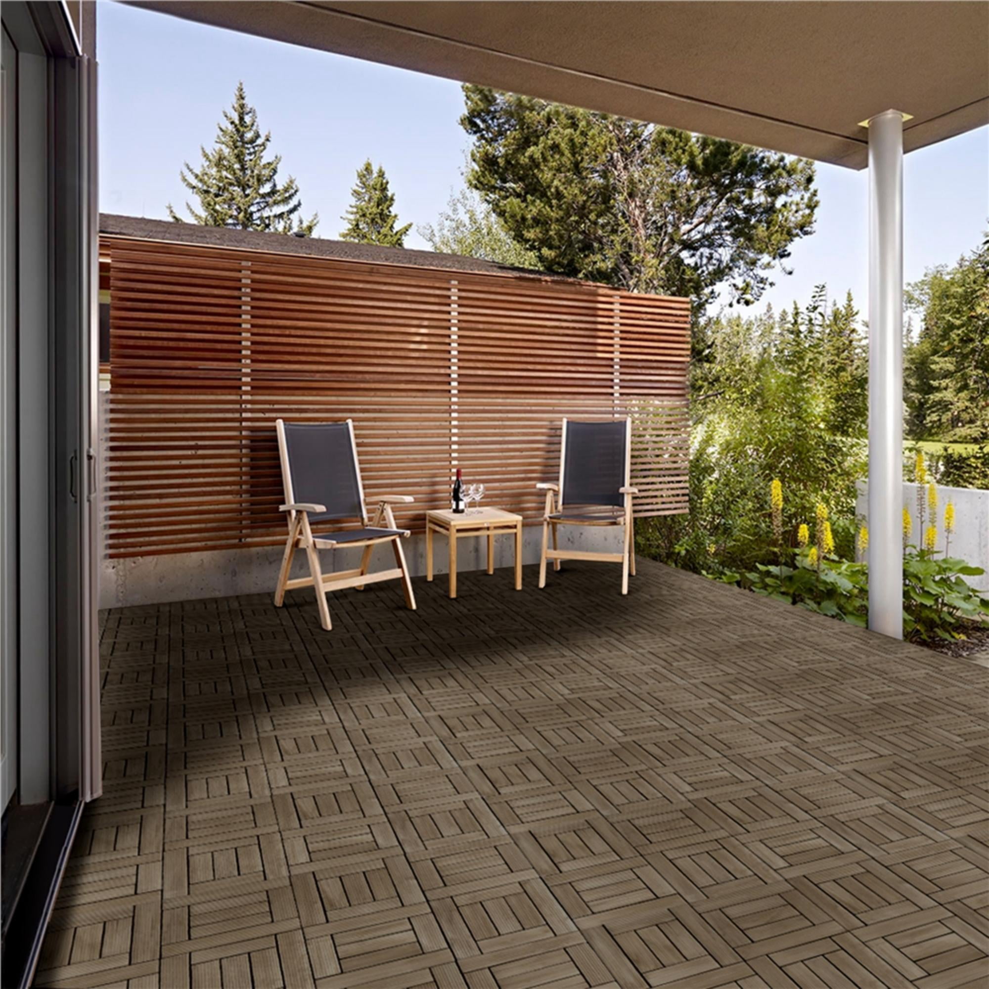 Renwick 27pcs Interlocking Fir Wooden Floor Tiles for Outdoor & Indoor, Black