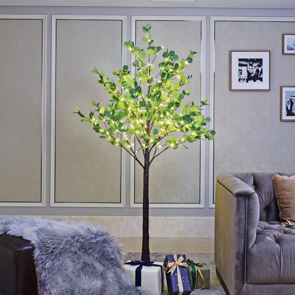 Lightshare 6FT Lighted Eucalyptus Tree 270L Warm White LED Artificial Greenery with Lights for Wedding Holiday Home Party Decoration Indoor Outdoor