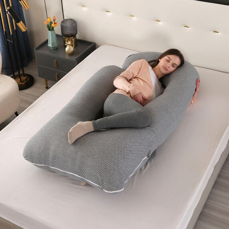 TOPCHANCES Pregnancy Pillow, J-Shape Full Body Maternity Pillow for Side Sleeping with Removable Cover, 27 * 57inch, Gray