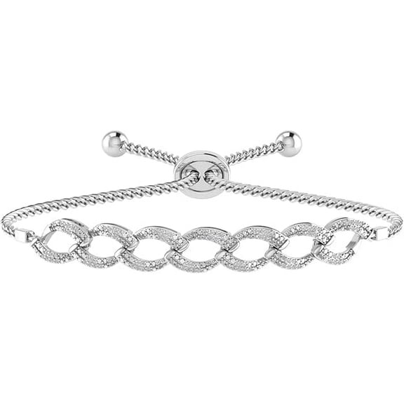 Beyond Brilliance Sterling Silver 1/5 Ct Diamond Round Cut Adjustable Spiga Chain Bolo Bracelet for Women