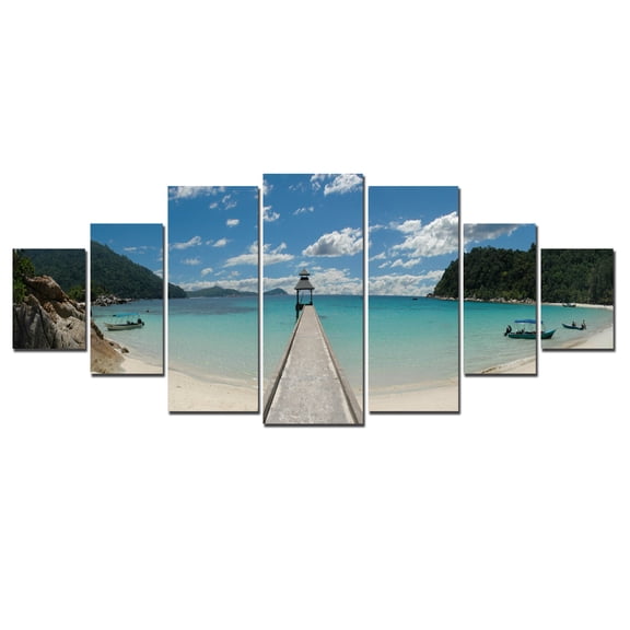Startonight Huge Canvas Wall Art Summer Bridge Beach II, USA Large Home Decor, Dual View Surprise Artwork Modern Framed Wall Art Set of 7 Panels Total 39.37 x 94.49 inch