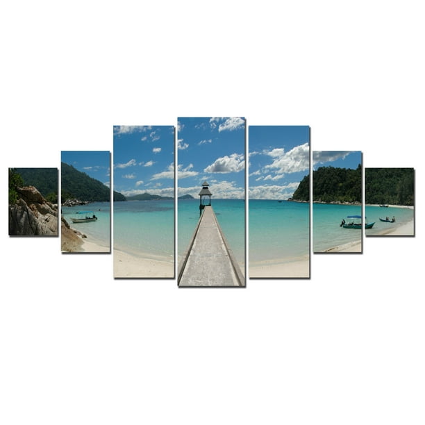Startonight Huge Canvas Wall Art Summer Bridge Beach Ii Usa Large Home Decor Dual View Surprise Artwork Modern Framed Set Of 7 Panels Total 39 37 X 94 49 Inch Com - Large Canvas Coastal Wall Art Startonight Huge Canvas Wall Art Summer Bridge Beach Ii Usa Large Home Decor Dual View Surprise Artwork Modern Framed Set Of 7 Panels Total 39 37 X 94 49 Inch Com - Large Canvas Coastal Wall Art