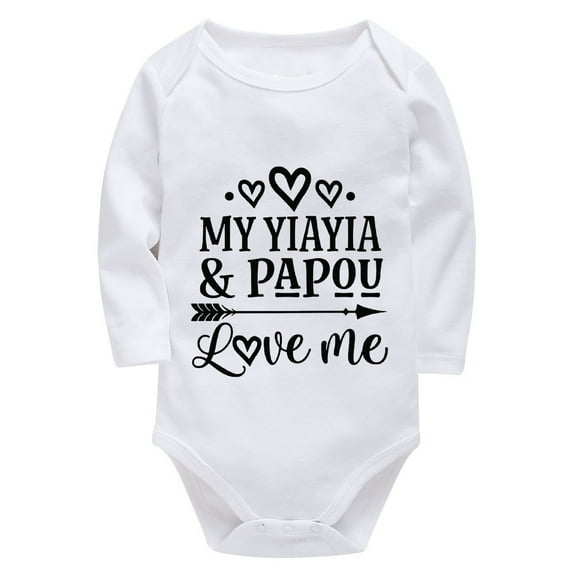 My YiaYia And PaPou Love Me Coming Home Outfit Gender Neutral Newborn Long Sleeve Baby Boy Welcome Home Outfit White Boys Ro