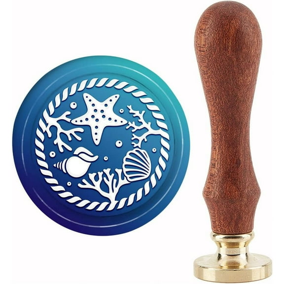 Shell Wax Seal Stamps Starfish Conch Sea 30mm Vintage Removable Brass Sealing Stamp Heads with Wooden Handle for Envelopes Invitations Card DIY Craft Birthday Wedding Gift Wrapping Colorful