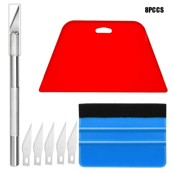 8 Piece Wallpaper Smoothing Tool Set Tool for Wallpaper, Car Windows, Vinyl Tiles, Squeegee for Adhesive Applications with Silicone Squeegee, Universal Knife and Blade, 1.5m Tape Measure