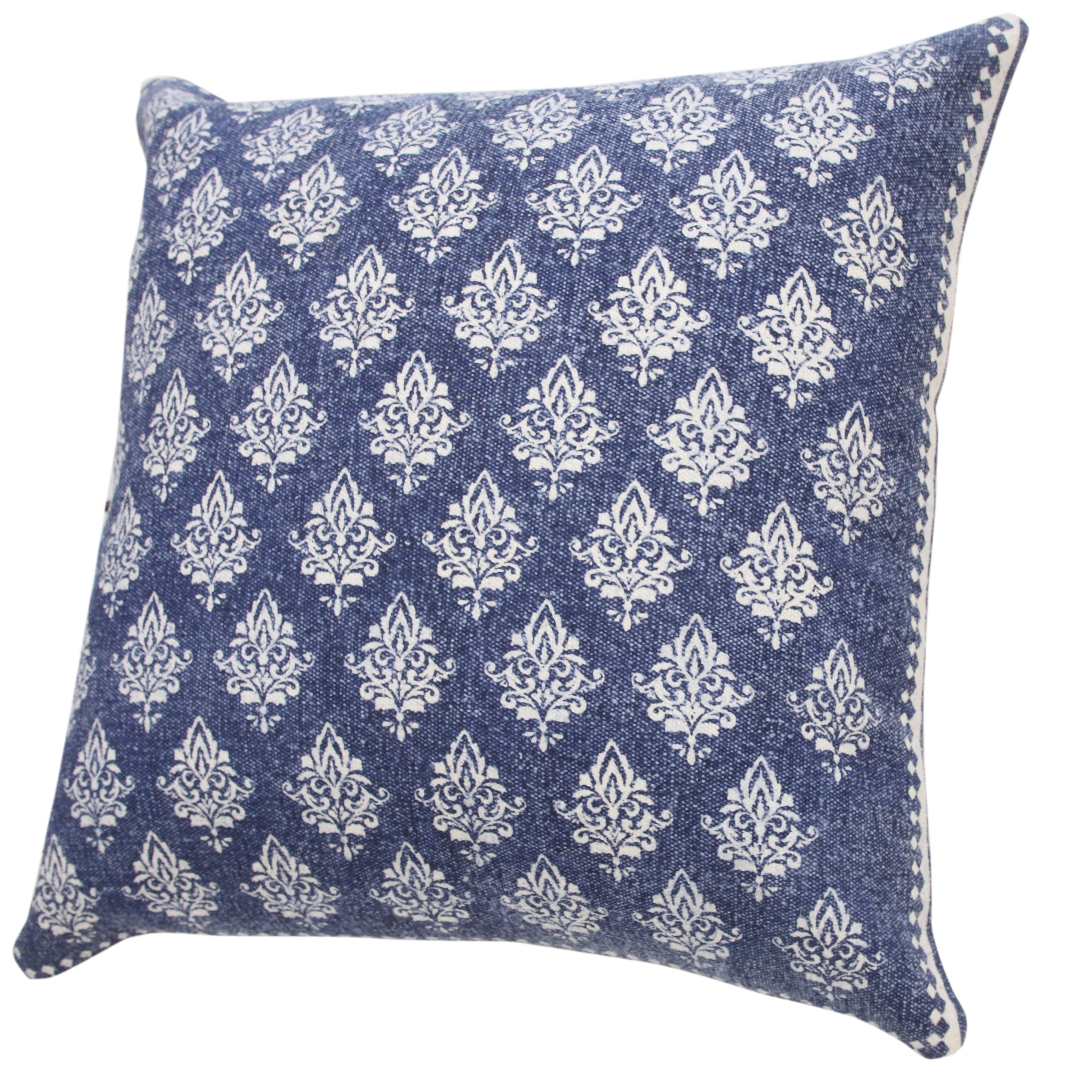 Ox Bay 20" x 20" Hand-Woven Blue/ White Floral/Botanical Organic Cotton Pillow Cover