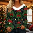 thumbnail image 2 of Yangnuo Womens Trendy Christmas Theme Faux Fur Collared Blouse Tee TShirts 2025 Women's V-Neck Christmas Printing Casual Long Sleeve Fashion Top Blouse, 2 of 5