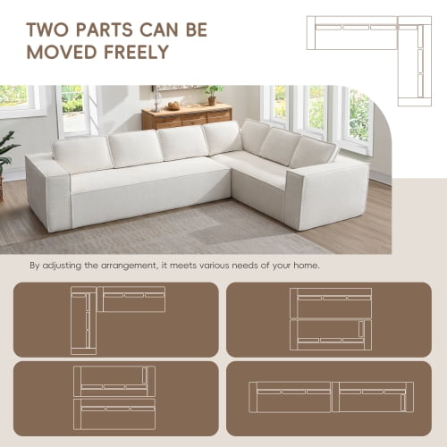 EPOWP Modular Sectional Sofa, 129.5" 6-Seat L-Shaped Cloud Couch Set with Chaise, Wrinkle-Resistant Chenille Boneless Sofa, 2-Piece Free Combination for Living Room, No Assembly Required,Beige