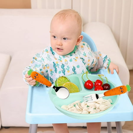 

FNNMNNR Bib for Boys or Girls Neutral Baby Smock for 0-24 Months Reusable Baby Bib with Children s Cutlery Set