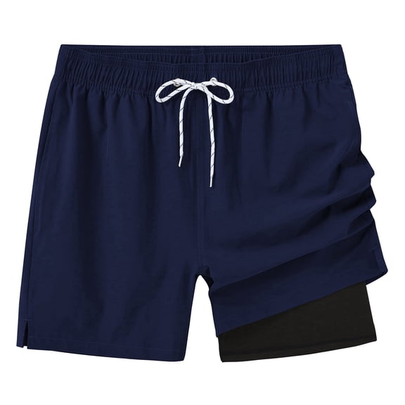 Pdbokew Mens Swim Trunks Quick Dry Swim Shorts with Lining Beach Shorts With Zipper Pockets Navy -32