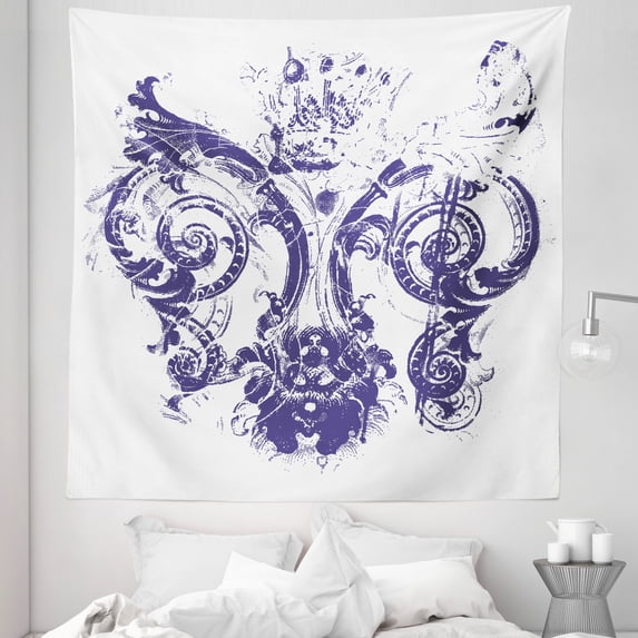 Fleur De Lis Tapestry, Digital Grunge Lily Emperor Flag Victorian Kingdom Imperial Theme Print, Fabric Wall Hanging Decor for Bedroom Living Room Dorm, 5 Sizes, Purple White, by Ambesonne