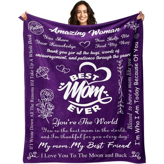 Mothers Day Birthday Gifts for Mom - Gifts for Moms from Daughter Son - Christmas Valentines Day Birthday Blanket Gift for Moms - Best Mom Ever Presents - Presents for Mother Blanket 50"x60" Purple