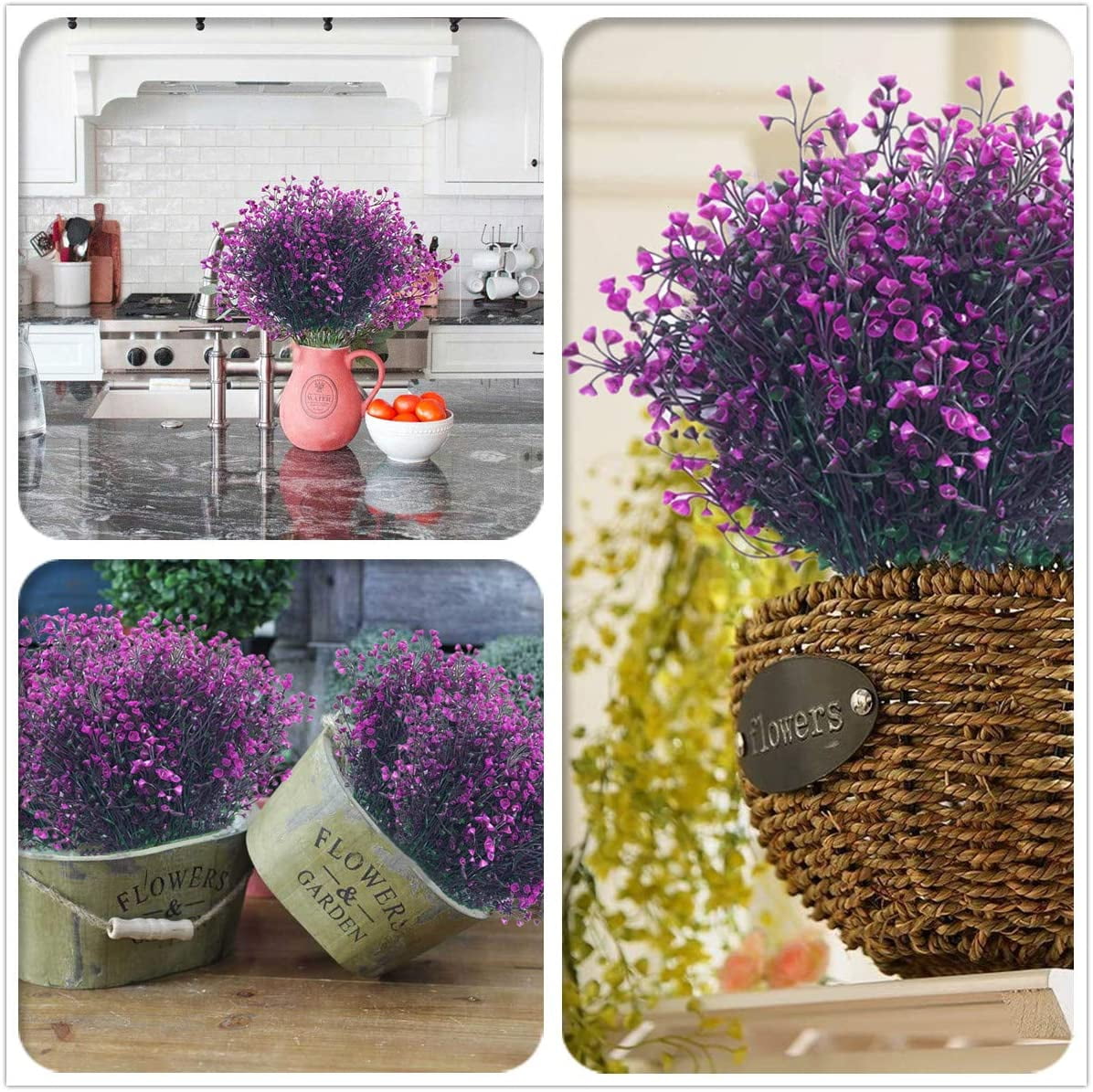 Artificial Plants, Fake Bell Grass Flowers Plastic Greenery Lifelike Patio Yard Corridor Indoor Outdoor Home Garden Balcony Party Pot Planter Filler Table Arrangement Decoration Green 8 pcs A