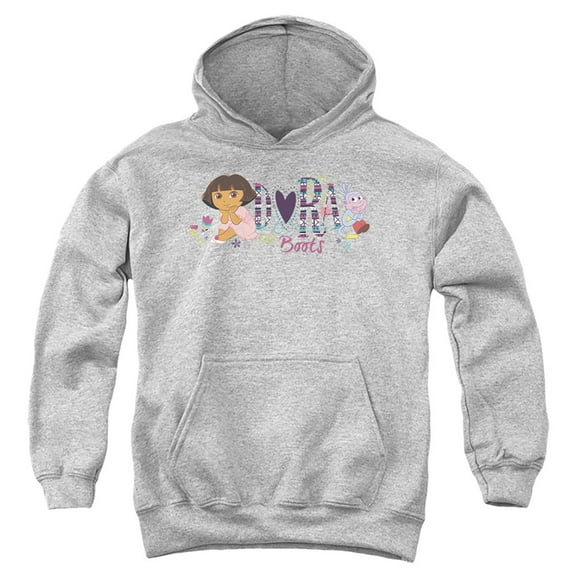 Popfunk Dora The Explorer And Boots Youth Kids Boy/Girls Pull-Over Hoodie, Athletic Heather, Small