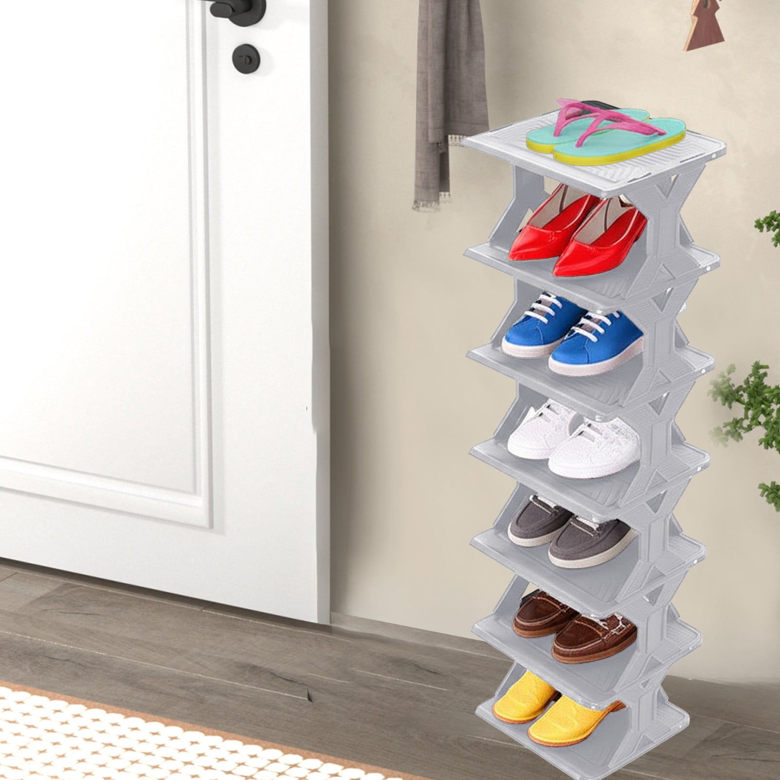 RKSTN Shoe Rack - Vertical Shoe Organizer for Small Spaces, Tall Narrow Shoe Storage Shelf for Closet Entryway Corner Garage and Bedroom, Free Stackable DIY - Space Saving Storage (7-Tier, White)