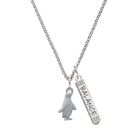 Delight Jewelry Silvertone Penguin Silvertone Balance Bar Charm Necklace, 23"