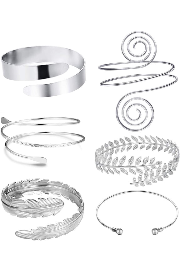 6Pcs Arm Cuff Upper Arm Band Cuff Bracelet for Women Leaf Coil Victorian Filigree Swirl Gypsy Band Cuff Open Adjustable Minimalist Armband Bangle Bracelet Jewelry